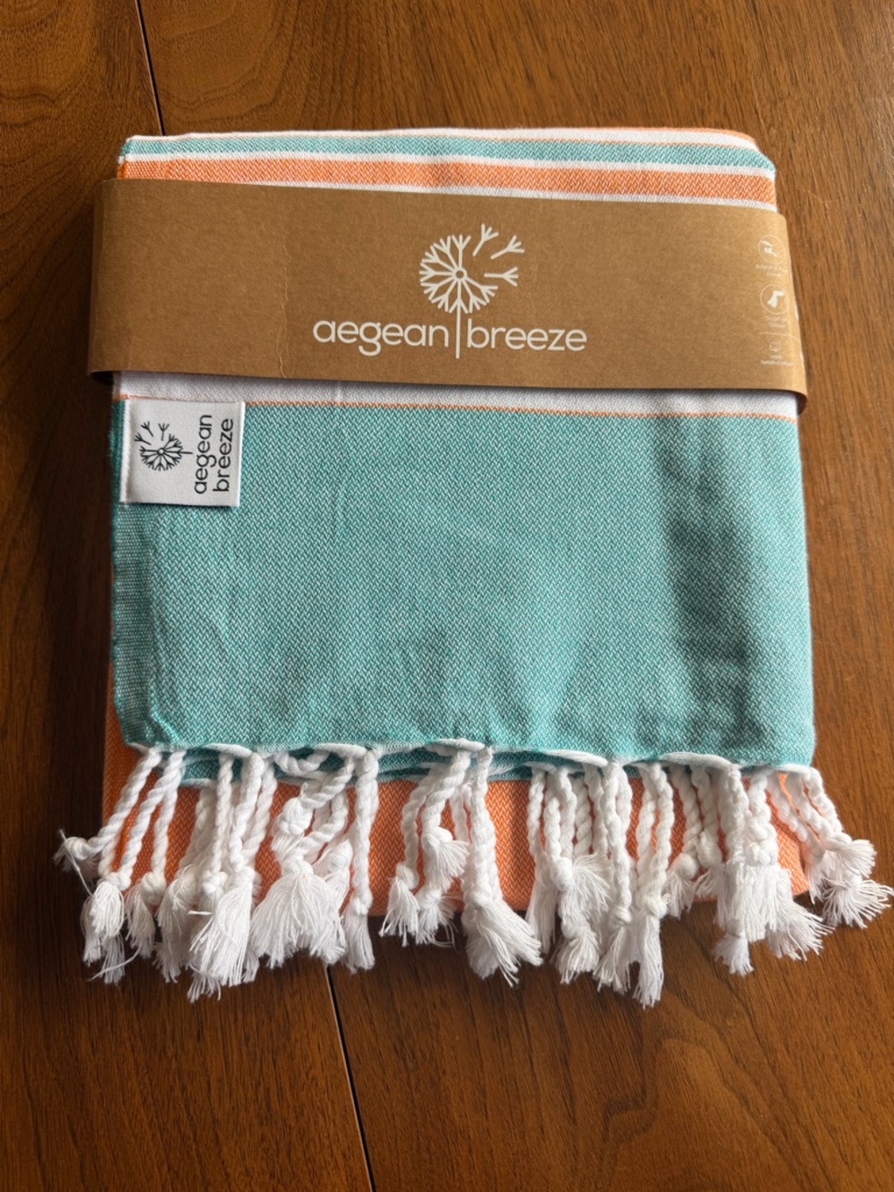 Aegean Breeze Two-Tone Cotton Beach Towel - Aqua & Orange